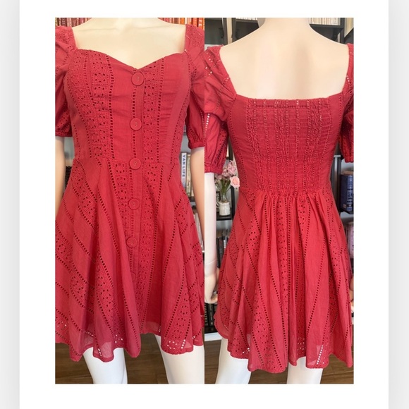 Elegant Red Eyelet Dress - Picture 1 of 10